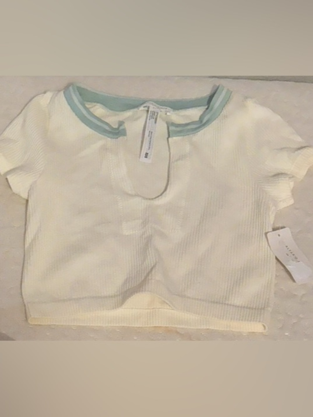 NWT Altar'd State Cream Ribbed Crop Top with Mint Trim